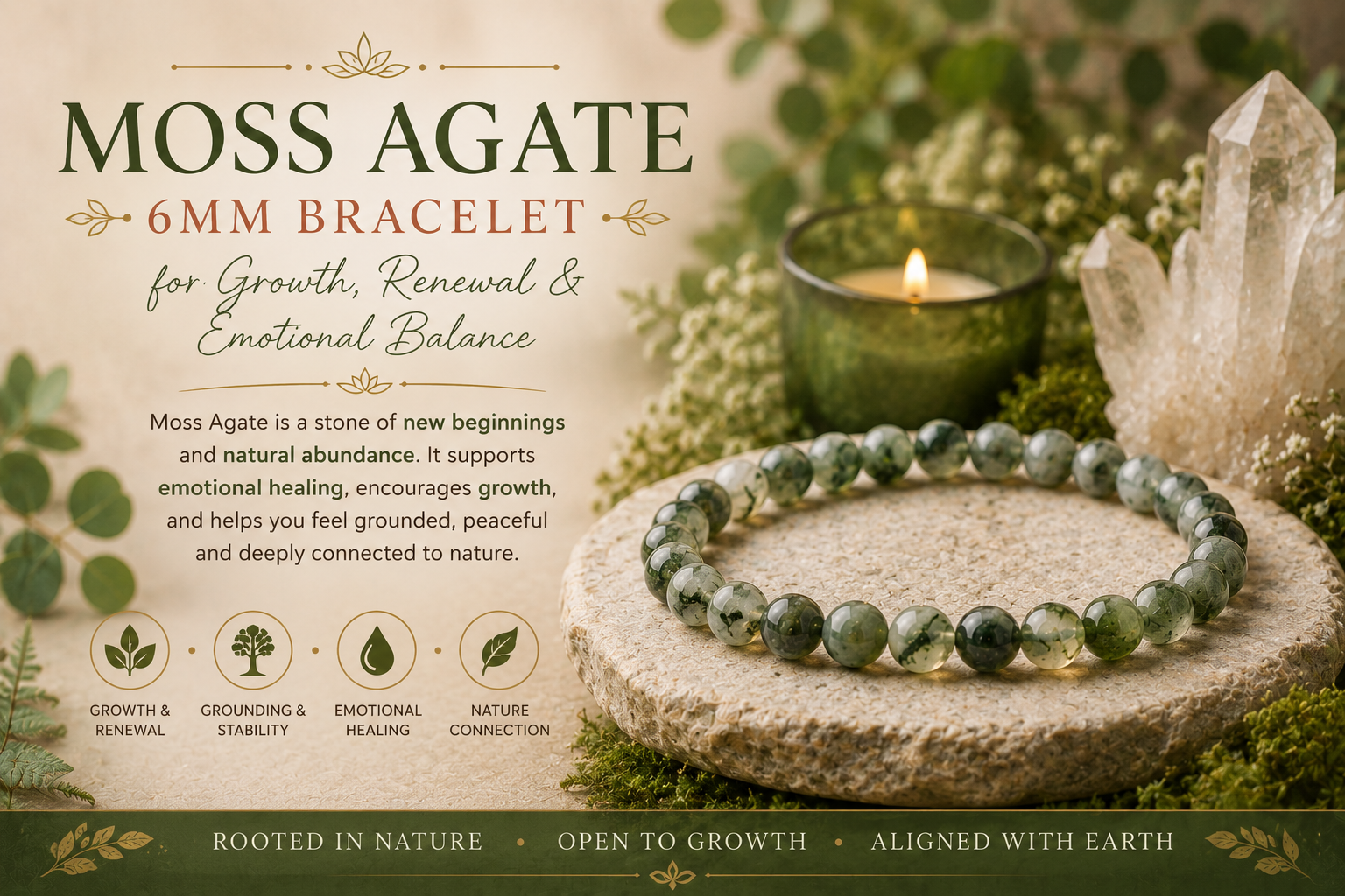 Moss Agate 6mm Bracelet