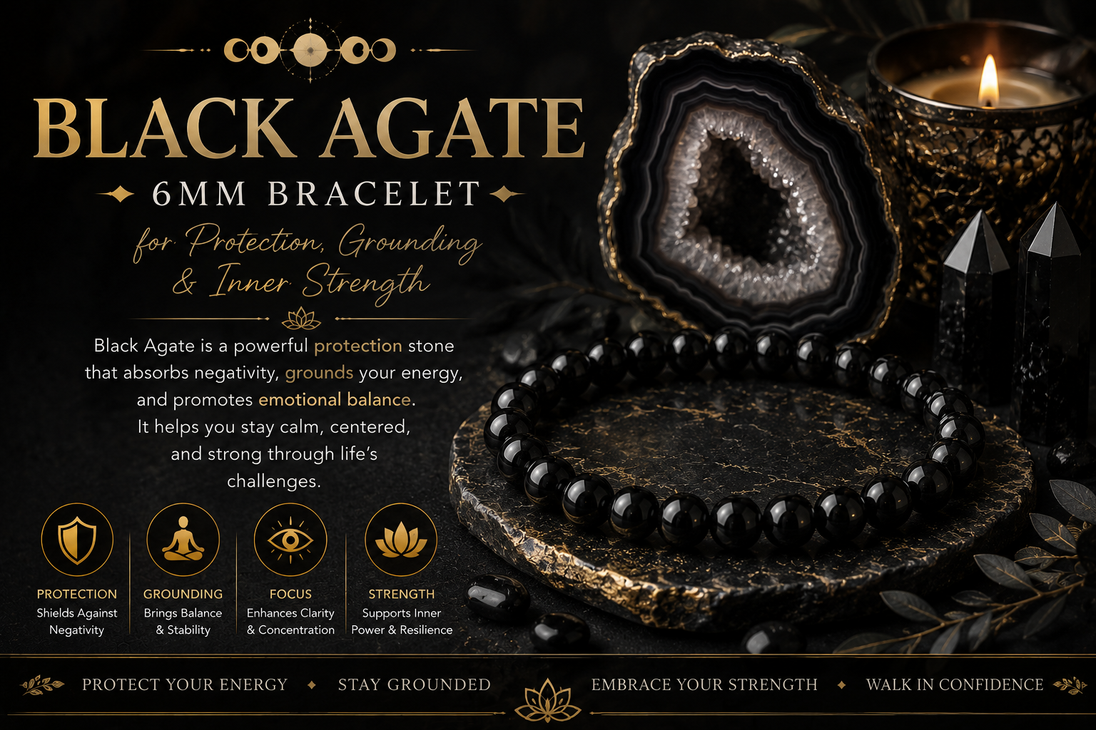 Black Agate 6mm Bracelet